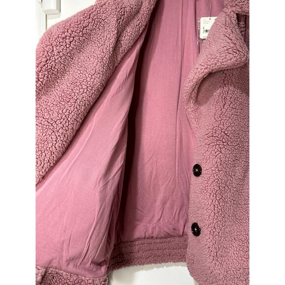 Free People Joplin Faux Fur Cozy Teddy Jacket Smoked Pink Size Large NWT Slouchy - Picture 7 of 15